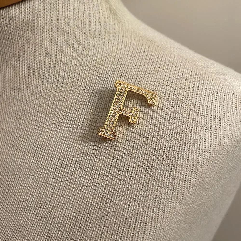 Anne Klein Gold-tone Rhinestone “F” Inital Pin - Picture 13 of 15
